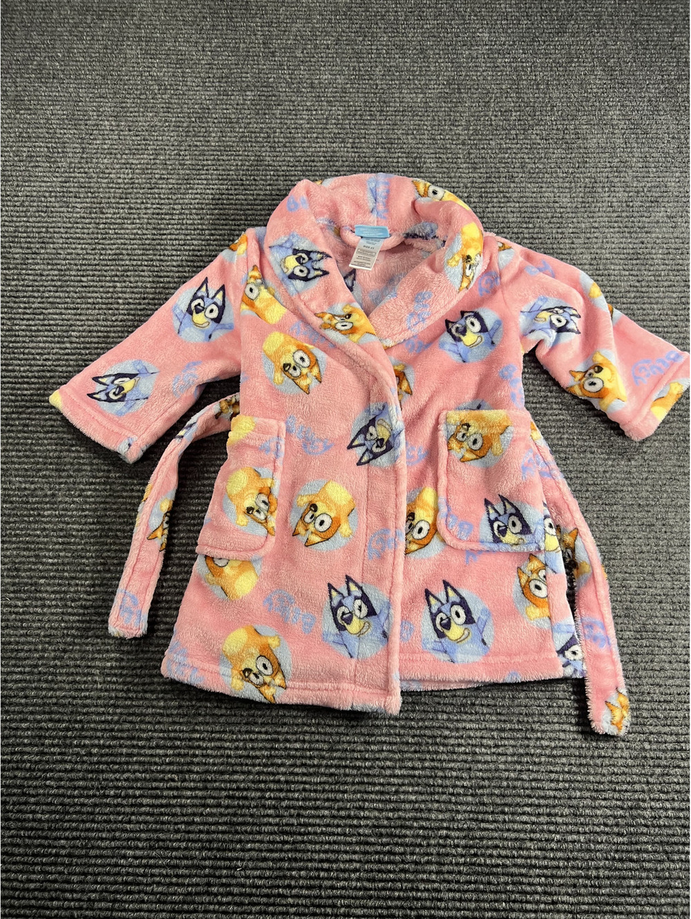 Bluey & Bingo Girls' Pink Fleece Robe Size 2T with Hood and Belt